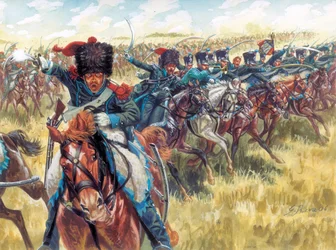 Primer Imperio: 16º Regimiento de Cazadores a Caballo del Gran Armee - Primer Imperio: 16º Regimiento de caballería ligera francesa - Ilustración de Giuseppe Rava