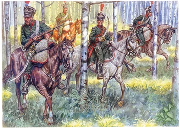 Primer Imperio: Cazadores a caballo del Gran Ejército de Napoleón I Patrulla - Ilustración de Giuseppe Rava
