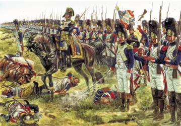 Primer Imperio: la batalla de Essling (o batalla de Aspern) en mayo de 1809 entre los soldados del Gran Ejército de Napoleón I dirigidos por el general Dorsenne y el ejército austriaco - Primer Imperio: la batalla de Aspern-Essling en mayo de 1809, entre e