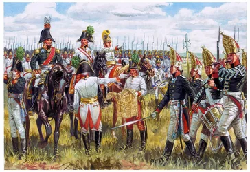 Primer imperio: Estado Mayor austro-ruso de la Tercera Coalición en 1805 - Primer imperio: Estado Mayor austro-ruso en 1805 - Ilustración de Giuseppe Rava