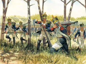 Primer imperio: Voltigeurs de infantería franceses - Primer imperio: voltigeurs de escaramuza franceses - Ilustración de Giuseppe Rava