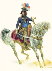 Joachim Murat (1767-1815) en la Batalla de Aboukir en 1799, durante la Expedición de Egipto - Retrato de Joachim Murat durante la Batalla de Abukir (1799) - Ilustración de Giuseppe Rava