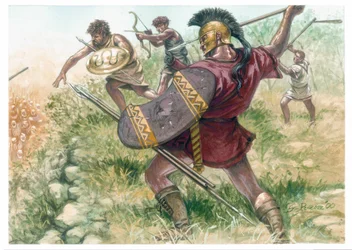 Reino de Macedoine: soldados de la infantería ligera - Macedonia (antiguo reino): soldados de la infantería ligera - Ilustración de Giuseppe Rava
