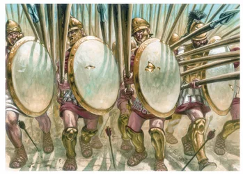 Reino de Macedonia: la carga de los falangistas macedonios - La carga de los falangistas macedonios - Ilustración de Giuseppe Rava
