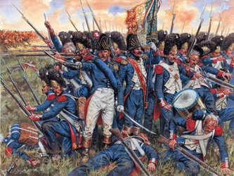 Guerra napoleónica: el Grande armee durante la batalla de waterloo 18/06/1815 arrinconado - Guerra napoleónica: el Grande armee durante la batalla de waterloo 18/06/1815 arrinconado - Ilustración de Giuseppe Rava