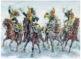 Guerras napoleónicas: Dragones ingleses cargando Ilustración de Giuseppe Rava