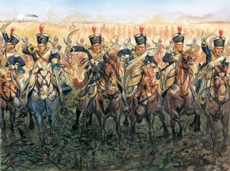 Guerras napoleónicas: caballería inglesa cargando Ilustración de Giuseppe Rava