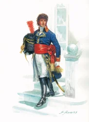 Portrait en pied de Joachim Murat (1767-1815) jeune militaire - Retrato del joven Joachim Murat - Ilustración de Giuseppe Rava