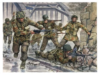 Segunda Guerra Mundial: Paracaidistas ingleses apodados "diablos rojos" durante la Operación Market Garden en Holanda en septiembre de 1944 - WWII: Operación Market Garden, los paracaidistas británicos conocidos como los diablos rojos, en septiembre de 194