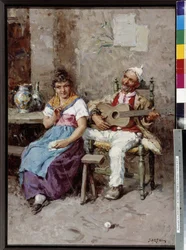 Escena de taberna Pintura de Giuseppe Sartori (1863-1922) Mención obligatoria: Colección Fundación Saludos de Provenza, Marsella