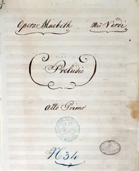 Primera página de la partitura original de la ópera Macbeth de Giuseppe Verdi