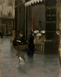 La perfumería Violet, en la esquina del boulevard des Capucines y la rue Scribe, c. 1880