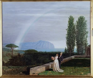 Paisaje cerca de Génova, una pareja mirando un arco iris Pintura de Giuseppe delle Piane (1832-1902) 1902 Dim 73x88 cm Genes, Galería de Arte Moderno, inv 0260