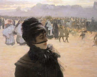 Regresando del Bois de Boulogne, dama con perro (detalle)