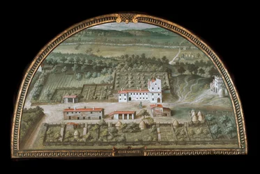 Vista de Villa di Colle Salvetti cerca de Livorno, Italia