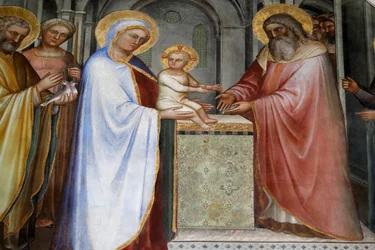 Baptisterio de Padua. Frescos del techo, siglo XIV, de Giusto de Menabuoi. La Presentación de Jesús en el Templo. Padua. Italia. (foto)
