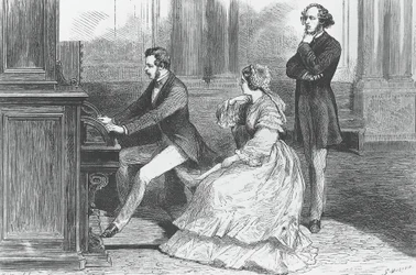 El príncipe Alberto de Sajonia tocando delante de la reina Victoria y Felix Mendelssohn Bartholdy (1809-1847), Grabado