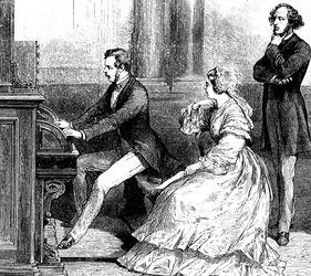 La Reina Victoria observa al Príncipe Alberto tocando el órgano con Felix Mendelssohn