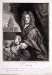 Retrato de Christopher Wren grabado para 