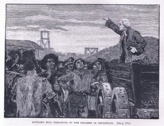 Rowland Hill predicando a los mineros en Kingswood