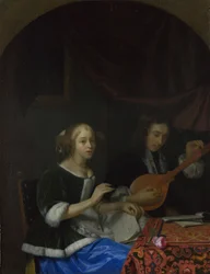 Una mujer cantando y un hombre con una cítara, ca. 1665-1667