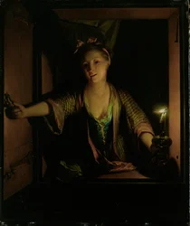 Una chica en la ventana (óleo sobre tabla)