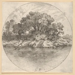 Paisaje con árboles junto al agua