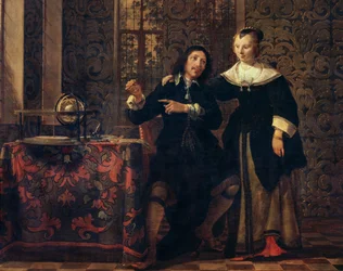 El astrónomo y su mujer, pintura de Gonzales Coques (1614 ca-1684), óleo sobre tabla, 405x505 cm