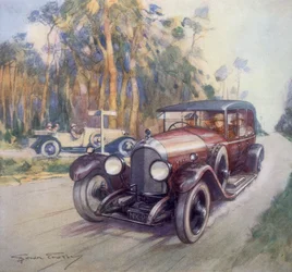 Póster publicitario de coches Bentley, 1927