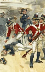 El almirante Lord Nelson herido de muerte en la batalla de Trafalgar