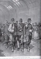 Heridos belgas regresando de Lieja, de «Historia de la nación británica de Hutchison», hacia 1920