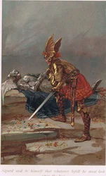 Sigurd se dijo a sí mismo que, pasara lo que pasara, debía mirar el rostro, ilustración de 