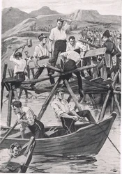La construcción del puente sobre el Guadiana, 3 de abril de 1811, ilustración de 