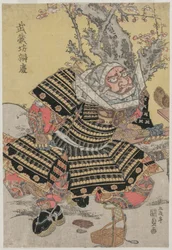 Musashibo Benkei arrodillado junto a un ciruelo, c. mediados o finales de 1810s