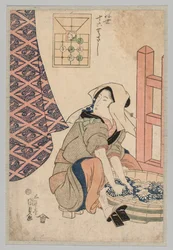 Mujer sentada lavando ropa en una tina de madera, 1786-1864