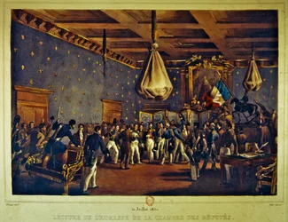 Lectura del discurso de la Cámara de Diputados en el Hotel de Ville, París el 31 de julio de 1830