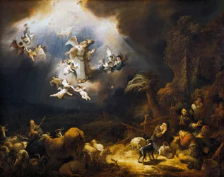 Ángeles anunciando el nacimiento de Cristo a los pastores