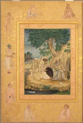 Página del Álbum del Shah Jahan Tardío: Príncipe y Ascetas, c. 1630
