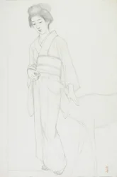 Dibujo de mujer acariciando un ciervo