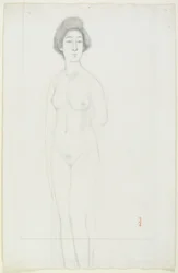 Dibujo de un desnudo posado frontalmente, principios del siglo XX