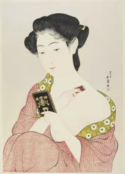 Mujer aplicando maquillaje, 1918