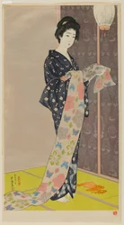 Mujer en un kimono de verano (Kaso no musume) era Taisho, agosto de 1920