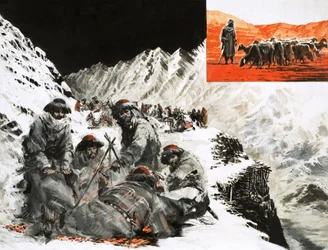 Una caravana de camellos acampada en los montes Pamir