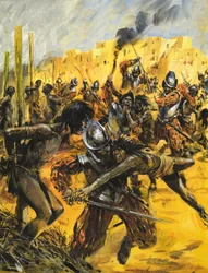 Conquistadores españoles (gouache sobre papel)