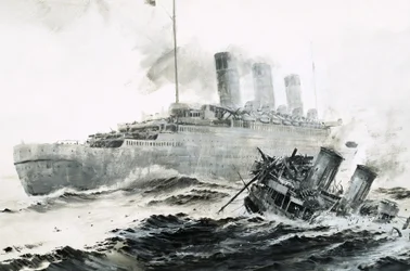 El Queen Mary choca con su escolta, el Curacoa, hundiendo el barco