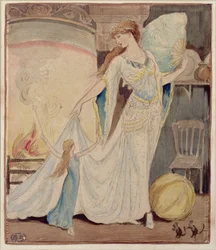 Ilustración de "Las zapatillas de Cenicienta", c.1919 (acuarela, lápiz y tinta sobre papel)
