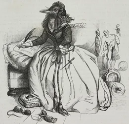 Mujer letrada, caricatura de Jean-Jacques Grandville (1803-1847), litografía de Giovanni Mariani de Poliorama Pittoresco, n 18, 11 de diciembre