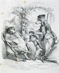 Los dos perros y el zorro Riffler - por Grandville