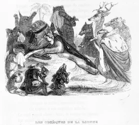 El funeral de la leona - en "Fábulas de La Fontaine" ilustrado por Grandville