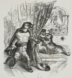 Tigre avanza con daga, caricatura de Jean-Jacques Grandville, litografía de Gaetano Riccio de Poliorama Pittoresco, n 39, 7 de mayo